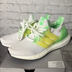 Adidas Kids' Ultraboost White and Neon Green Sneakers